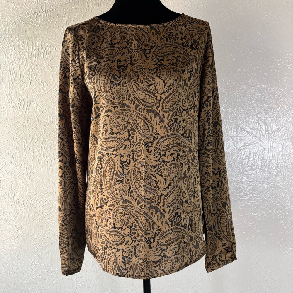 Paisley Print Long Sleeve Top - Brown